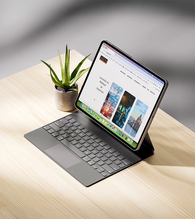 Tablet showing interactive web interface — UI UX design mockup by Flinzap