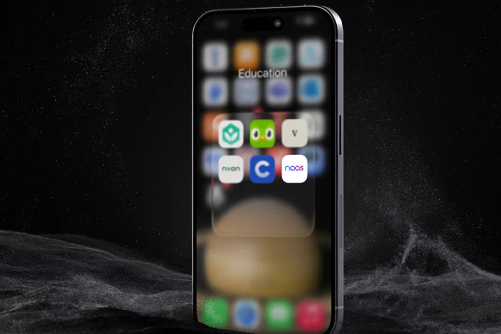 Smartphone with glowing app icons representing professional brand identity design by Flinzap